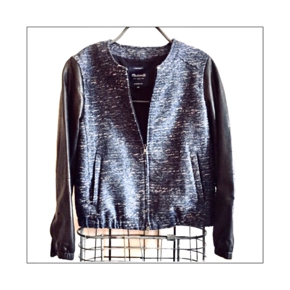 Madewell Bomber Jacket — Metallic Boucle & Leather - Picture 2 of 10